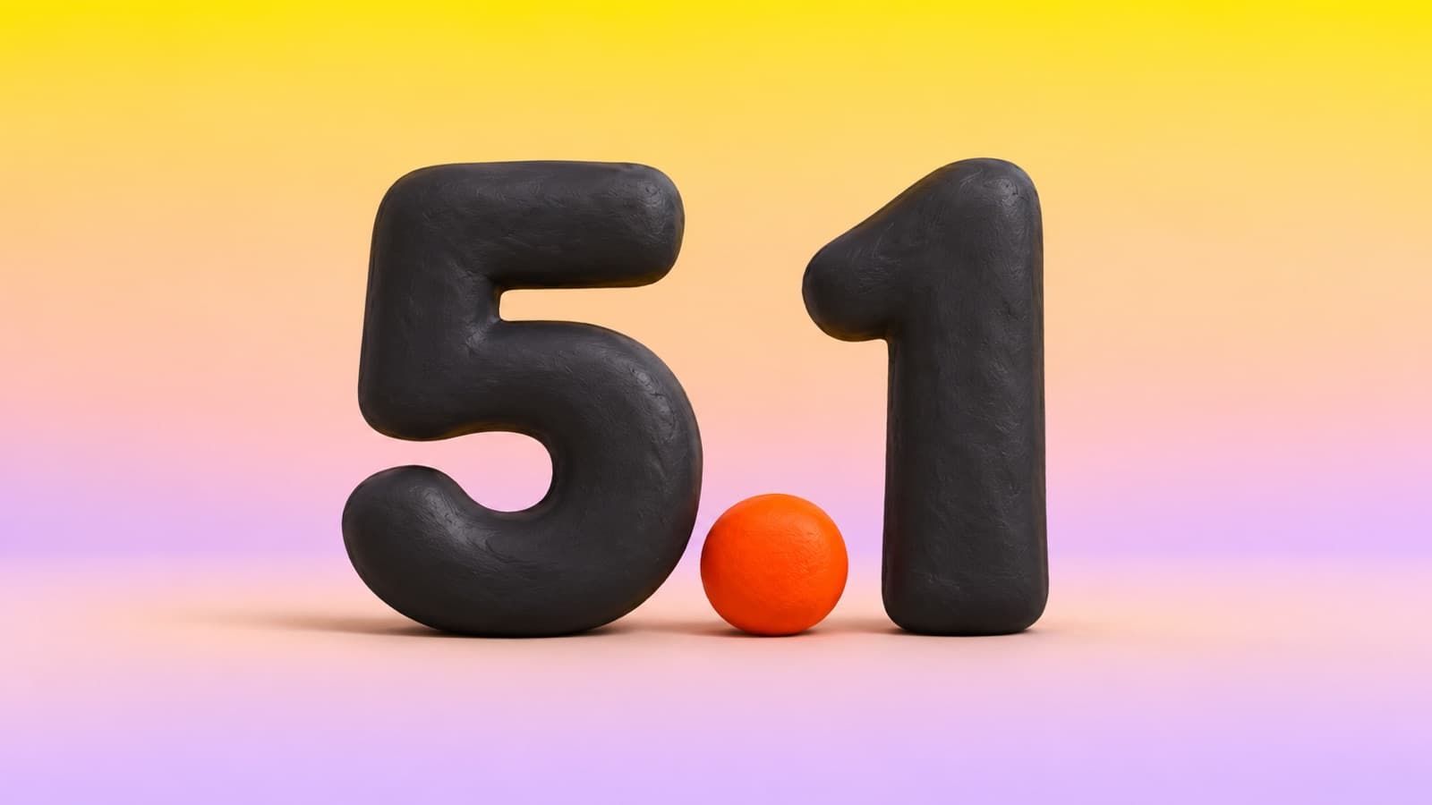 Clay numerals 5.1 on a golden-hour sky