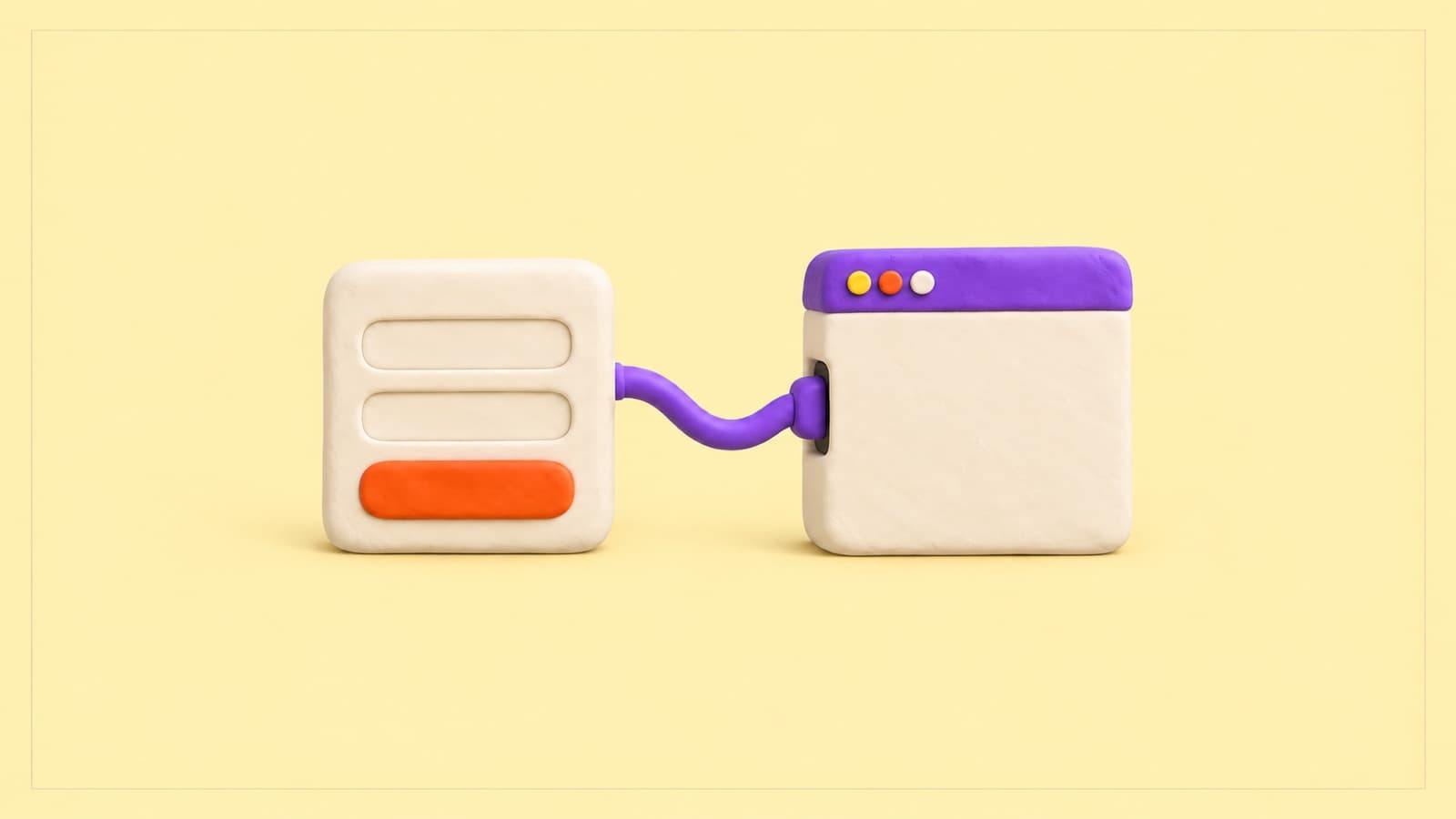 Clay form card plugged by a violet cable into a clay browser window